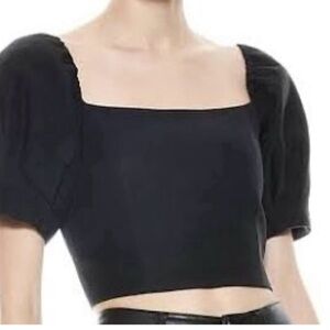 Alice + Olivia Black Puff Sleeve Crop Top Size 6 NWT